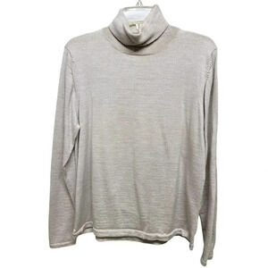 Lands' End Women's Long Sleeve Lightweight Beige 100% Wool Turtleneck SZ L 14-16